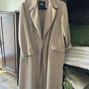 ZARA Beige Long Trench Coat - Classic Lapel